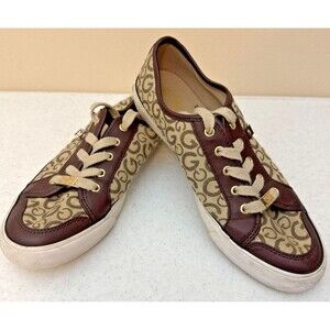 G By Guess Sneakers Womens GGBAYLEE3  Brown 8.5 Lace Up Walking Shoe Rhinestones